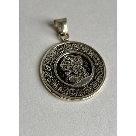 Solid 925 Sterling Silver Ancient Mayan Calendar Aztec Zodiac Wheel Pendant - Picture 10 of 16